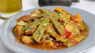 Green beans with potatoes and tomato sauce  greek recipe Fasolakia  GreekCuisine [upl. by Anitsuj729]