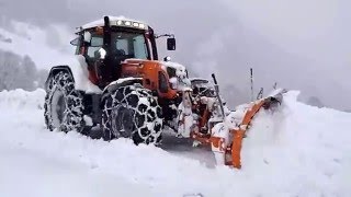 Fendt 820 in Orange Tractor beside the country road heavy snow wall [upl. by Iborian]