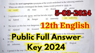 12th English Answer Key 2024 Public Exam  12th English public question paper 2024 answer key [upl. by Navarro67]