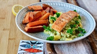 Lachs mit Avocado Dip und Süßkartoffeln [upl. by Gnuh]