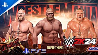 WWE 2K24 Brock Lesnar Triple Threat Full Match  How to Add Brock Lesnar in wwe 2k24 [upl. by Ashwell]