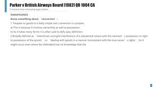 Case Law Tort conversion Parker v British Airways Board 1982 QB 1004 CA [upl. by Va302]