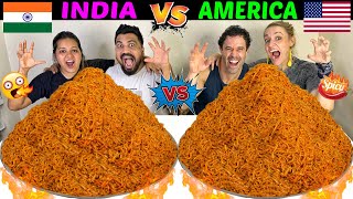 10X SPICY KOREAN NOODLES CHALLENGE with CHOPSTICKS😱INDIA Vs AMERICA EATING COMPETITION🔥 [upl. by Drarig8]