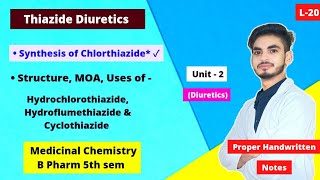 L20। U2। Thiazide Diuretics medicinal chemistry। Chlorthiazide synthesis। MOA of thiazides।5th sem [upl. by Deraj]