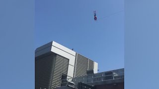 Animatronic SpiderMan malfunctions crashes at Disneylands Avengers Campus [upl. by Ynaffet509]