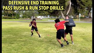 DEFENSIVE END TRAINING PASS RUSH AND RUN STOP DRILLS [upl. by Anel]