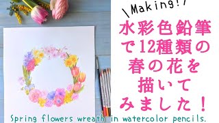 【水彩色鉛筆】水彩色鉛筆で12種類の春の花を描いてみました！ [upl. by Llenaj596]