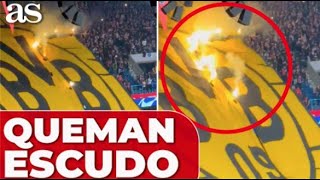 ULTRAS PSG ROMPE ESCUDO gigante del BORUSSIA DORTMUND en el tifo  Champions League [upl. by Alcine]