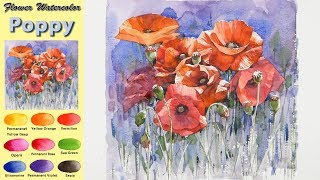 Basic Flower Watercolor Poppy wetinwet Fabriano rough NAMIL ART [upl. by Li730]