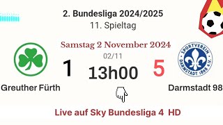 2 BUNDESLIGA  Greuther Fürth vs Darmstadt 98 live auf Sky Bundesliga 4 HD  02112024 um 13 Uhr [upl. by Neomah79]