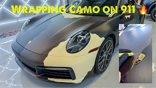 Dolph Camo Wrap on the Porsche 911 🔥  Car Wrapping With Knifeless [upl. by Gati]