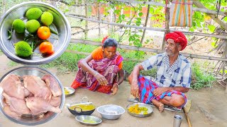 chicken curry with capcicum and kakrol fry recipe cookingampeating by santali tribe grandmaa [upl. by Kori]