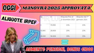 🔴 MANOVRA 2025 APPROVATA ➡️ AUMENTO PENSIONI BONUS €1000 ASSEGNO UNICO NOVITÀ IRPEF 🔴 [upl. by Torrlow]