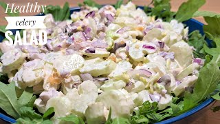 Very healthy and delicious celery salad with raisins and walnuts in a creamy sauce [upl. by Adnyc105]