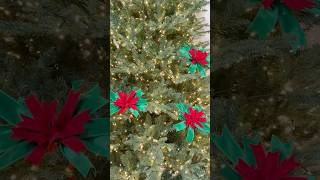 Create these easy poinsettias using just ribbon ❤️💚diy decor christmas shorts [upl. by Anelahs]