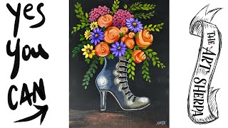 Witches boot Flowers🌟🎨 How to Draw and Paint tutorial for Beginners 13 Days of Halloween [upl. by Nelyt]