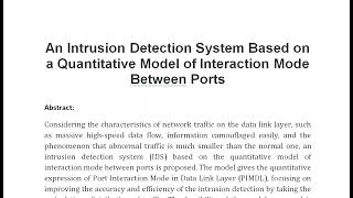 An Intrusion Detection System Based on a Quantitative Model of Interaction Mode Between Ports [upl. by Basir66]