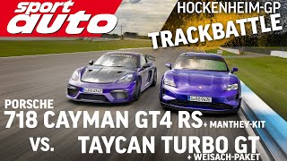 Porsche Taycan Turbo GT vs GT4 RS Manthey Kit  Trackbattle HockenheimGP  sport auto [upl. by Ivanah985]