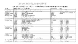 SECOND SERIES 2023 WASSCE WAEC GCENOVDEC TIMETABLE amp RUNZ EXPO FOR PRIVATE CANDIDATES [upl. by Xirtaeb54]