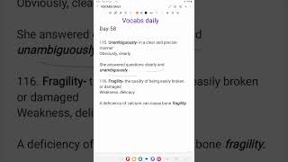 Vocabs Daily Day58 UNAMBIGUOUSLY amp FRAGILITY englishvocab [upl. by Zingg942]