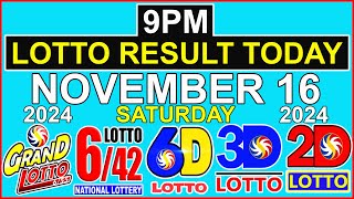 Lotto Result Today 9pm November 16 2024 PCSO [upl. by Rossuck]