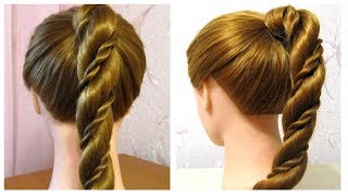 Tuto coiffure facile et rapide 🌺 Queue de cheval originale tresse torsadée [upl. by Aihseya]