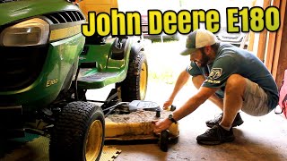 Remove a Broken Mower Blade on John Deere E180 [upl. by Anin681]