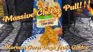 Korean Corn Dogs from Costco With a HUGE cheese pull snacks corndog review [upl. by Anahtor]