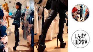 WALKING IN LEATHER OVERKNEE BOOTS AROUNS OLYMPIA EINKAUFZENTRUM PERFECT HEELS BY TAJNACLUBSHOES [upl. by Pellegrini252]