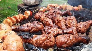 Chicken Drumstick BBQ recipe How to make BBQ Chicken  Full Grilled bbq Chicken  Lunu Mirisa [upl. by Anilrac306]