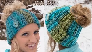 HOW to CROCHET MESSY BUN HAT  Ponytail Hat with Hole on Top [upl. by Kandy61]