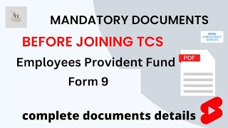 Onboarding Form TCS 2022  TCS Documents  Provident Form 9 TCF tcs tcsupdatestcs documents [upl. by Aihseyn]