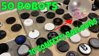 50 Robot Vacuums VS 10 Confetti Filled Balloons  Drone FUN  Kid Friendly [upl. by Laraine541]