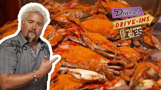 Guy Fieri Eats a Steamed Crab FEAST in Baltimore  Diners DriveIns and Dives  Food Network [upl. by Ardelle374]