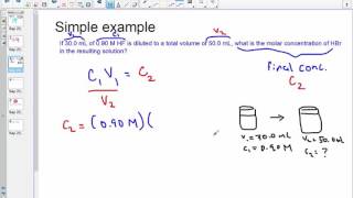 Chem 11 Unit 5 Dilution Calculations Solving for Final Concentration [upl. by Eeimaj774]