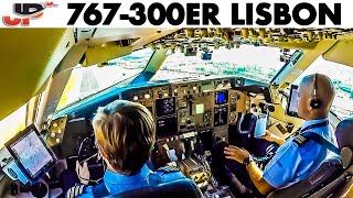 Piloting BOEING 767300ER into Lisbon  Cockpit Views [upl. by Batista]