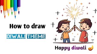 Diwali theme drawing  Easy diwali drawing drawing diwali crackers art [upl. by Amatruda]