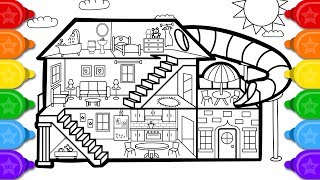 Glitter House Coloring and Drawing for kids  How to draw a glitter house coloring page [upl. by Asirem]