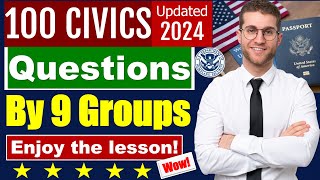 100 Civics Questions 2024 by 9 Groups for the US Citizenship Test Easiest Way to Learn [upl. by Rez79]