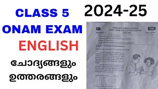 Onam exam 202425 Questions and Answers Class 5 English First Term Exam  Answer key [upl. by Forsta48]