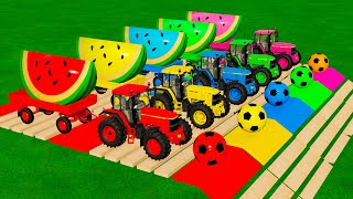 DEUTZ FAHR vs LAMBORGHINI vs CLAAS vs FENDT TRACTORS BATTLE WITH WATERMELONS  Farming Simulator 22 [upl. by Ausoj]