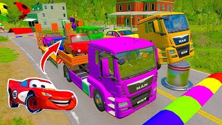 89 Double Flatbed Trailer BeaMNG Drive Car Tractor Truck Bus Train and Flight Transportation [upl. by Orji]