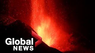 La Palma volcano Lava ash continue to spew after crater collapses [upl. by Eldin119]