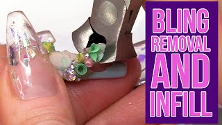 Acrylic Nails Redesign Part 1 Bling Removal and Infill [upl. by Ahsetra450]