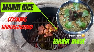 Arabian MANDI RICE  BEEF MANDI RICE cooking in underground 😋 🍖🍚👨‍🍳 [upl. by Laeynad]