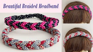 DIY Beautiful Wide Elastic Chunky Braided Headband  How to Make Four strand Plait Fabric Hairband [upl. by Abbi323]