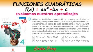 FUNCIONES CUADRÁTICASEVALUAMOS NUESTROS APRENDIZAJES FICHA DE MATEMÁTICA N°2PÁGINAS DEL 28 AL 30 [upl. by Ecnaret]