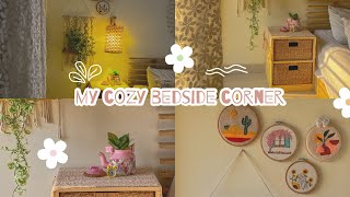 A Cozy Bedside Corner  Nightstand Decor  Rental friendly Hanging Lamp  Rinish DIY Nest [upl. by Dina]