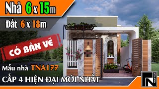 TNA177  Mẫu nhà cấp 4 đẹp hiện đại mới nhất 6x15m trên đất 6x18m  Kiến trúc TN [upl. by Zeb501]