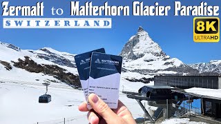 8K  Zermatt Switzerland  Matterhorn Express Gondola Ride to Glacier Paradise  8K UHD Video [upl. by Seavir747]